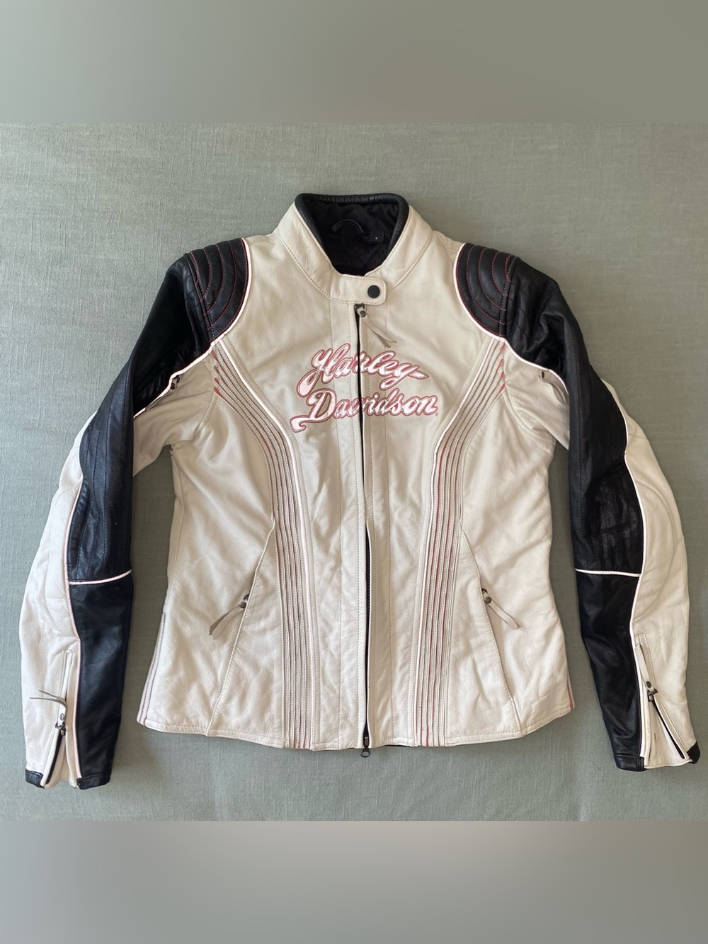 Harley-Davidson Women's “Spirited Eagle” White and Pink Leather Jacket - Picture 2 of 13